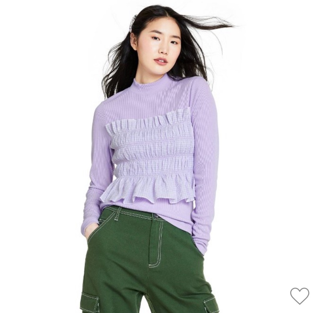 NWT Sandy Liang x Target Smocked gingham long sleeve mock turtleneck